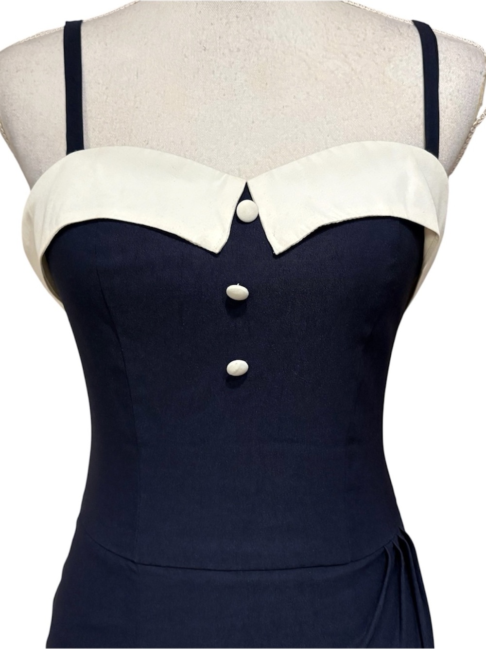 Stop Staring Sailor Navy White Dress Size M Pin Up Rockabilly Bodycon Retro - Picture 5 of 6
